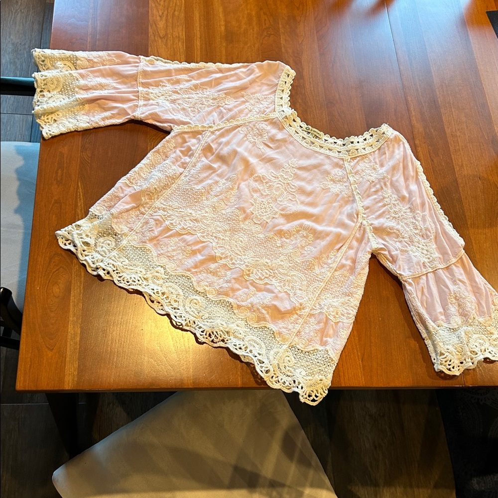 Democracy Blush and Ivory Lace Blouse